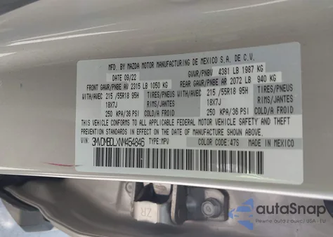 2022 Mazda Cx-30 Premium из США, поврежденный, VIN 3MVDMBDLXNM454846